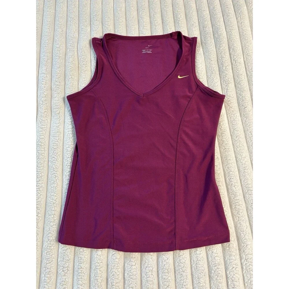 Nike Fit Dry V-neck Tank Top Women's Small Fuchsia Pink Butter Yellow Swoosh Fit